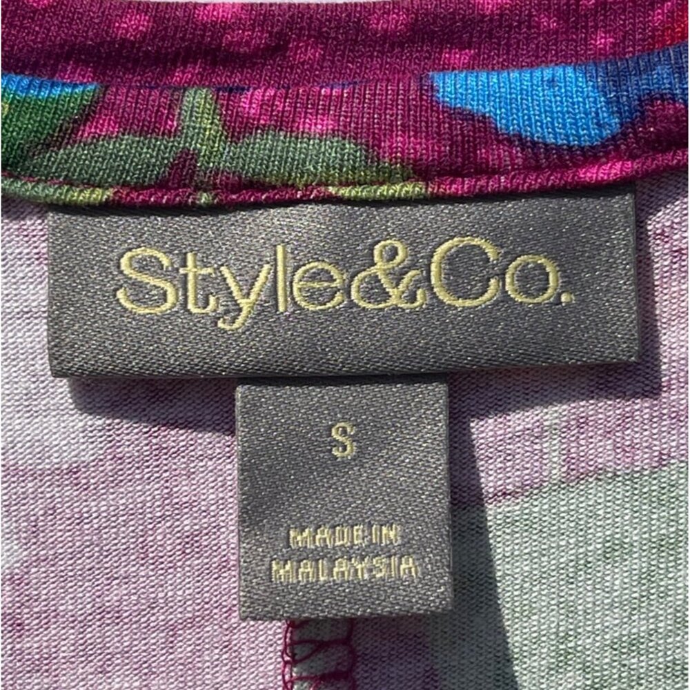 Style & Co. Sleeveless Floral Print Flip Flop Dress In Magenta With Blue & Pink - Picture 5 of 7